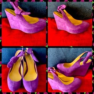 Kirsten Purple Wedge Sling Back w/Adjustable Bow